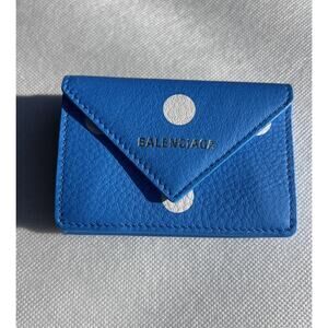 Balenciaga Polka Dot Calfskin Papier Mini Wallet Blue & White